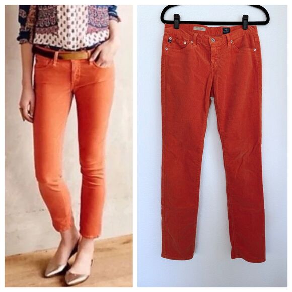 AG Adriano Goldschmied The Stevie Slim Straight Jeans in Orange Corduroy Size 28 - Picture 1 of 15
